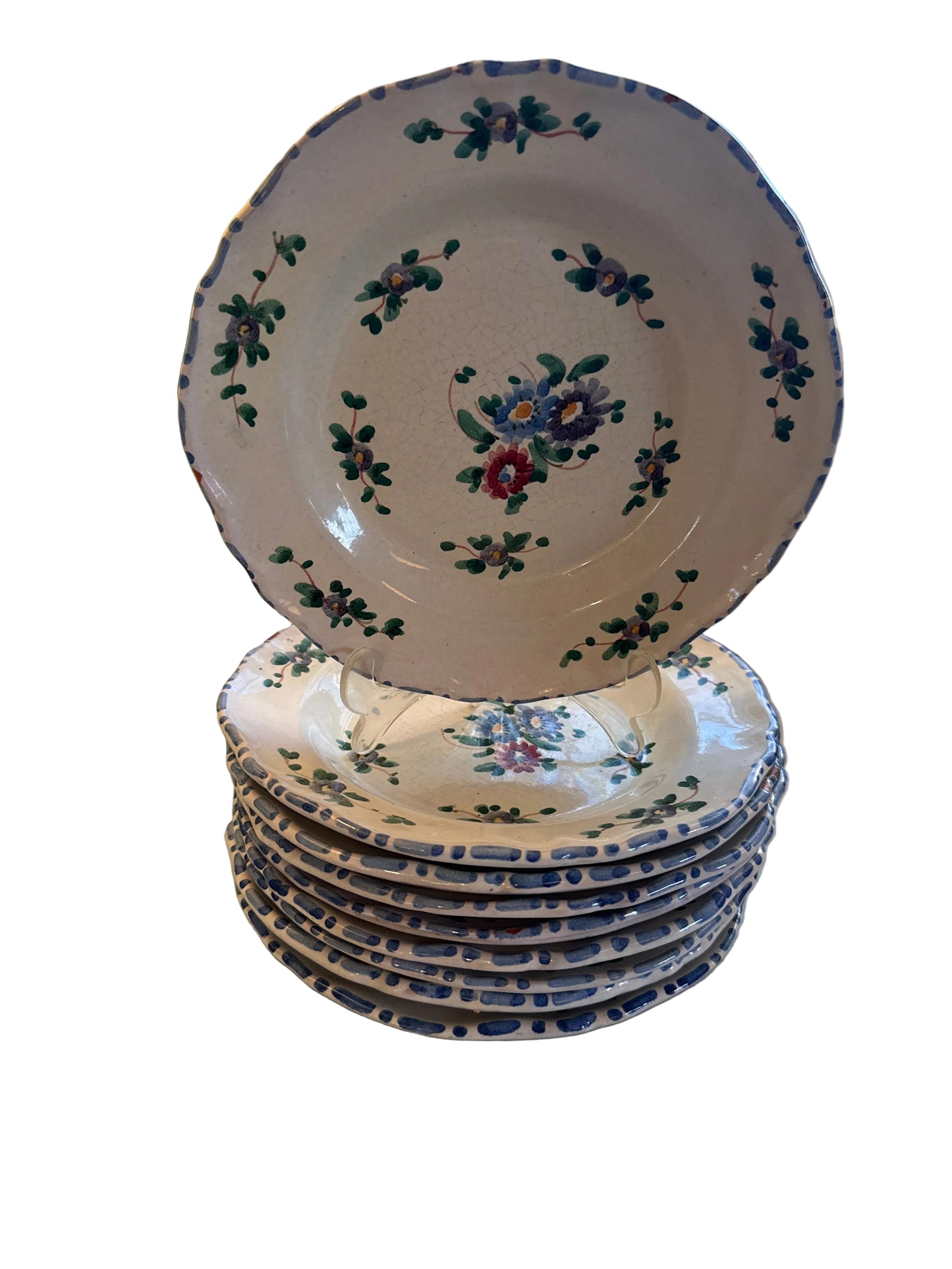Vintage Italian Hand Painted Floral Plates – VANRO Majolica Earthenware Set, Made in Italy set of 9