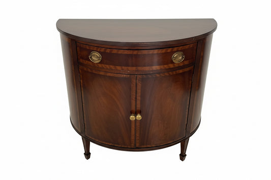 Pair of Vintage Demilune Mahogany Cabinets with Inlay