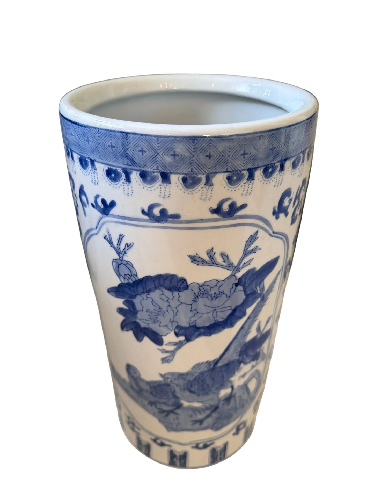 Vintage Blue & White Chinoiserie Porcelain Umbrella Stand