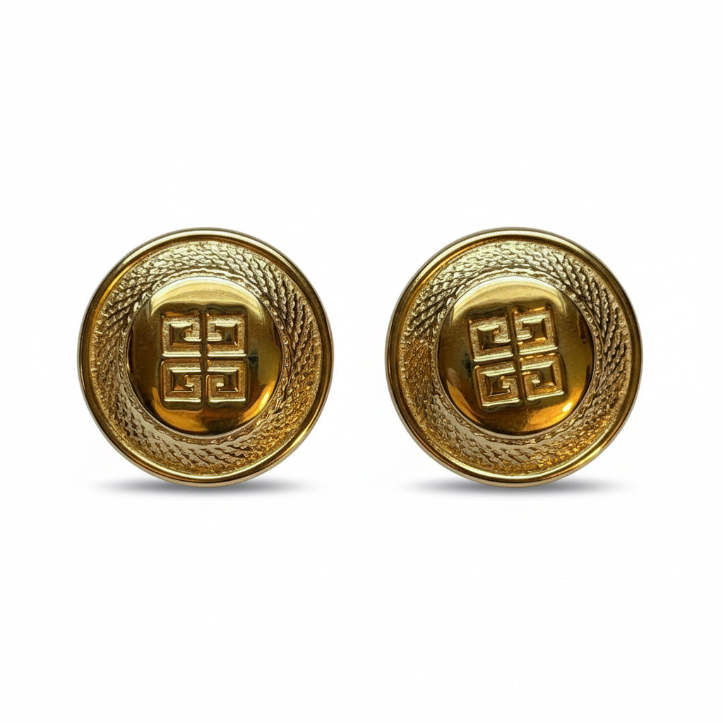 Vintage Givenchy Gold Tone Logo Earrings