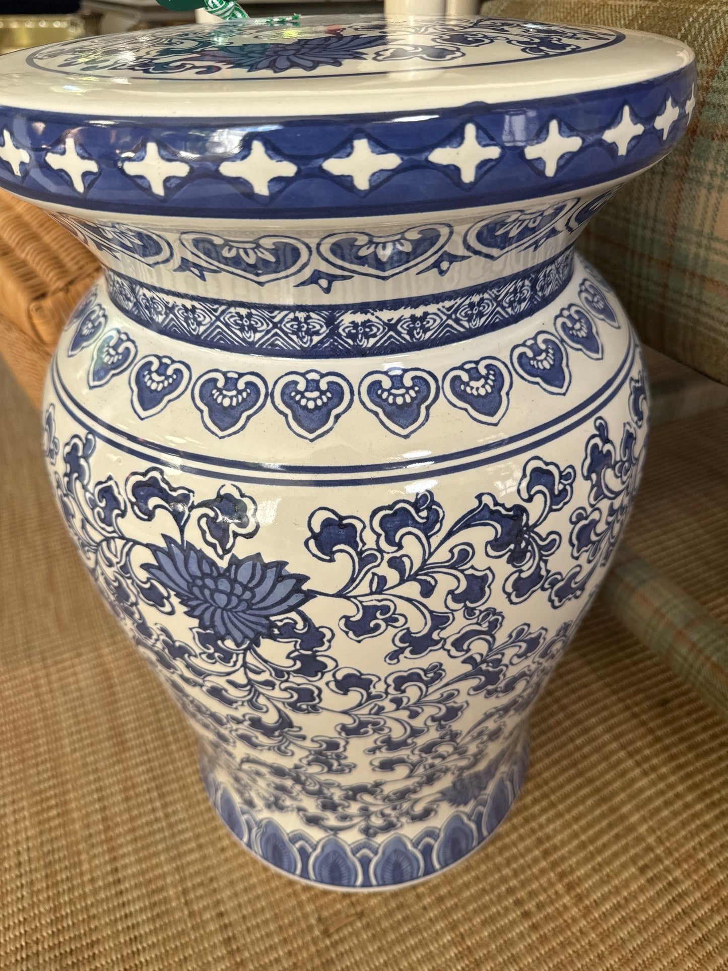 Blue and white stool