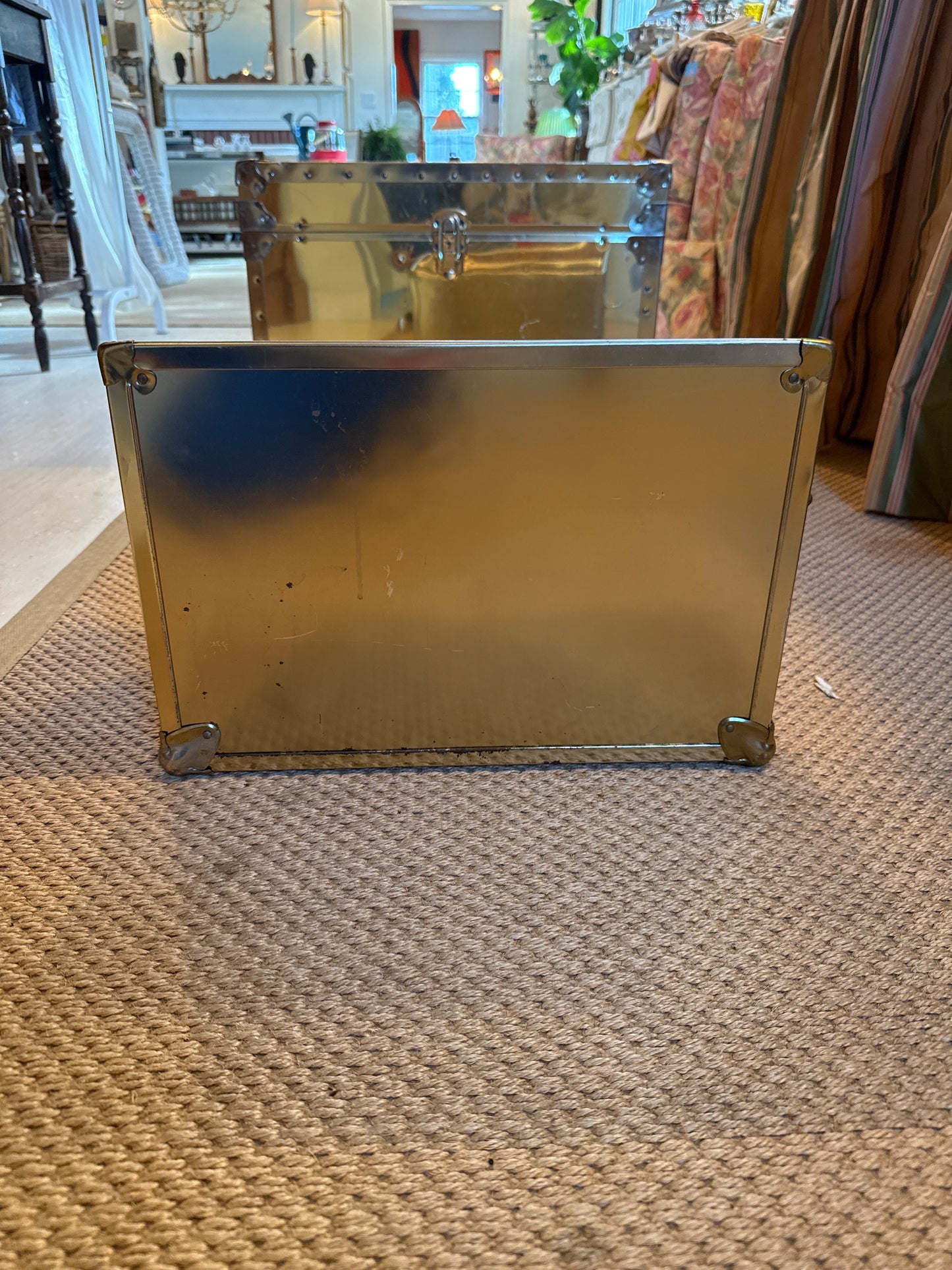 Vintage Brass Faux Campaign Magazine Holder by Deco Trunk Company