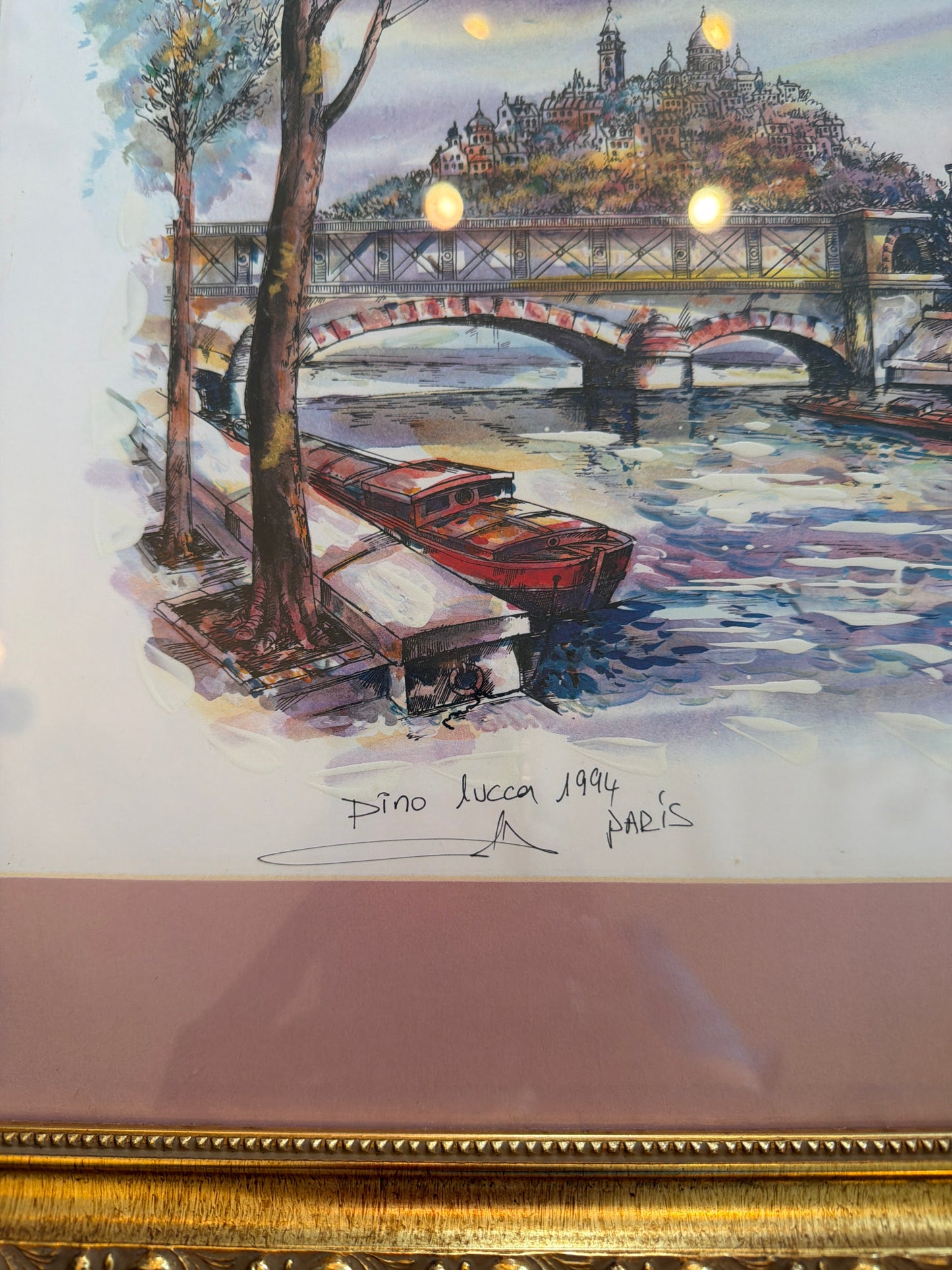 Framed Signed Paris Watercolor – Eiffel Tower & Seine, 1994