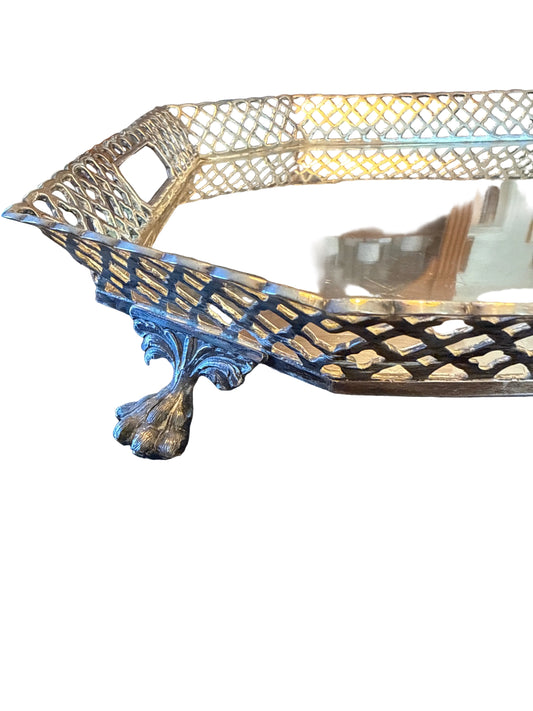 Vintage Silverplate Gallery Tray with Pierced Lattice Edge
