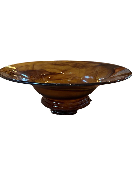 Vintage Davidson Amber Pressed Glass Pedestal Bowl C. 1930