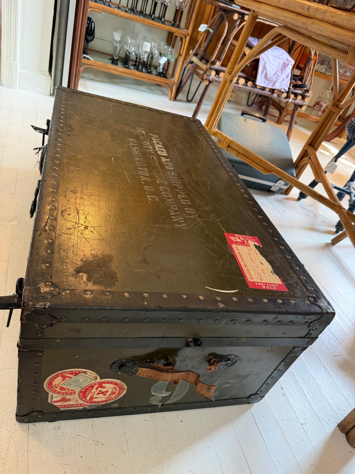 Vintage United States Lines Metal Steamer Trunk
