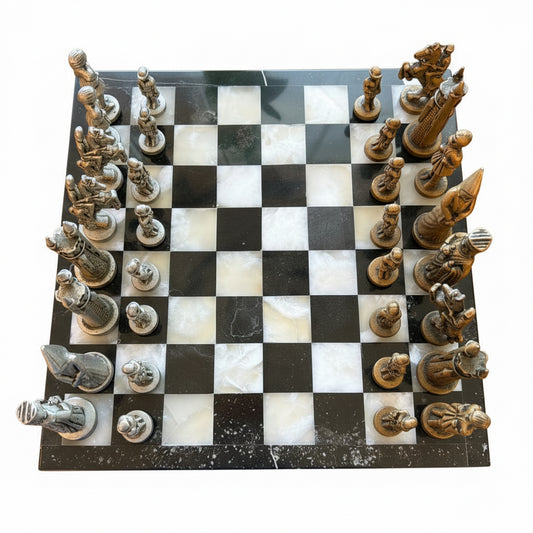 Vintage Medieval Chess Set with Stone Chess Board