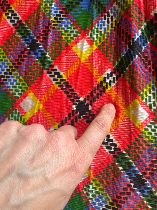 1960s vintage rainbow plaid wide leg jumpsuit