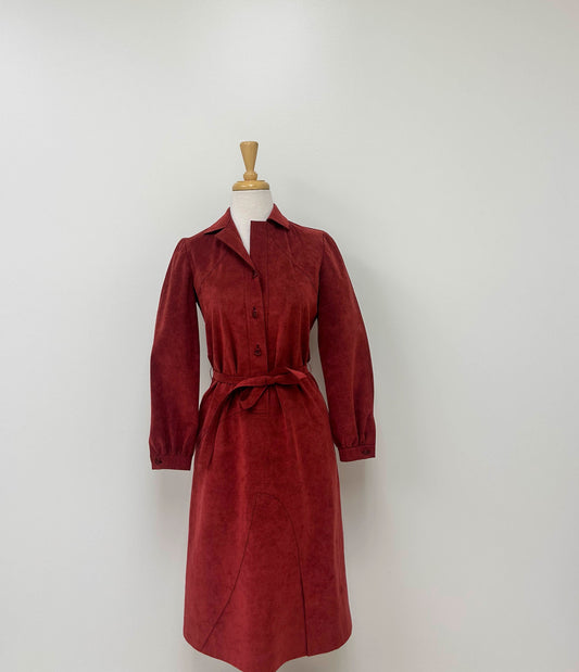 Vintage Rust ultra Suede Belted Shirt Dress