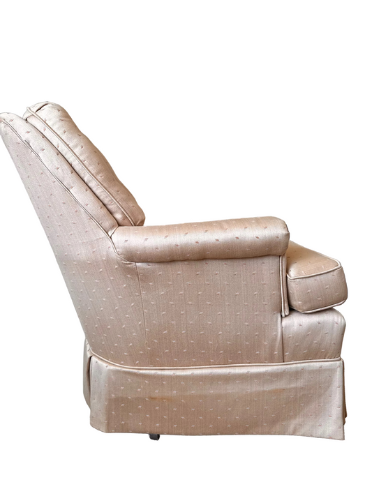 Pair of Vintage Tufted Club Swivel Rocker Chairs in Champagne Dobby Upholstery