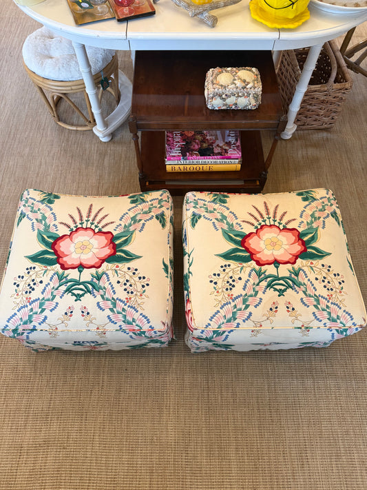 Pair of Vintage Floral Upholstered Ottomans