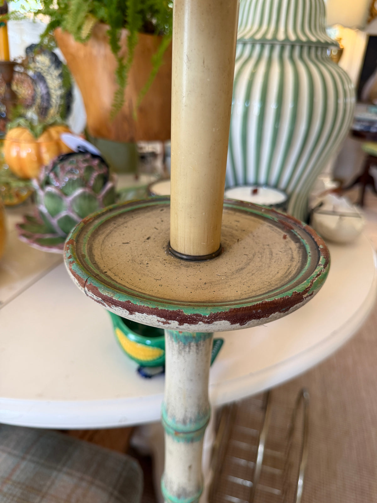 Pair of Painted Faux Bamboo Floor Lamps with Shades