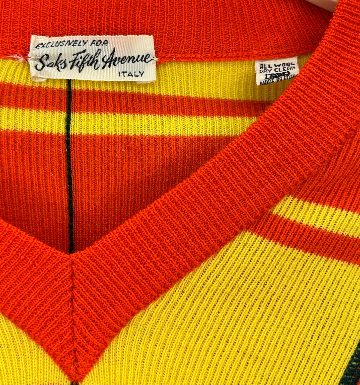 Vintage Saks Fifth Avenue Italy Wool V-Neck Sweater