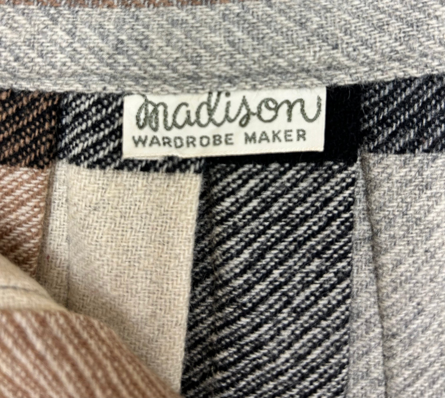 Madison Wardrobe Maker Vintage Brown Plaid Wool Midi Skirt