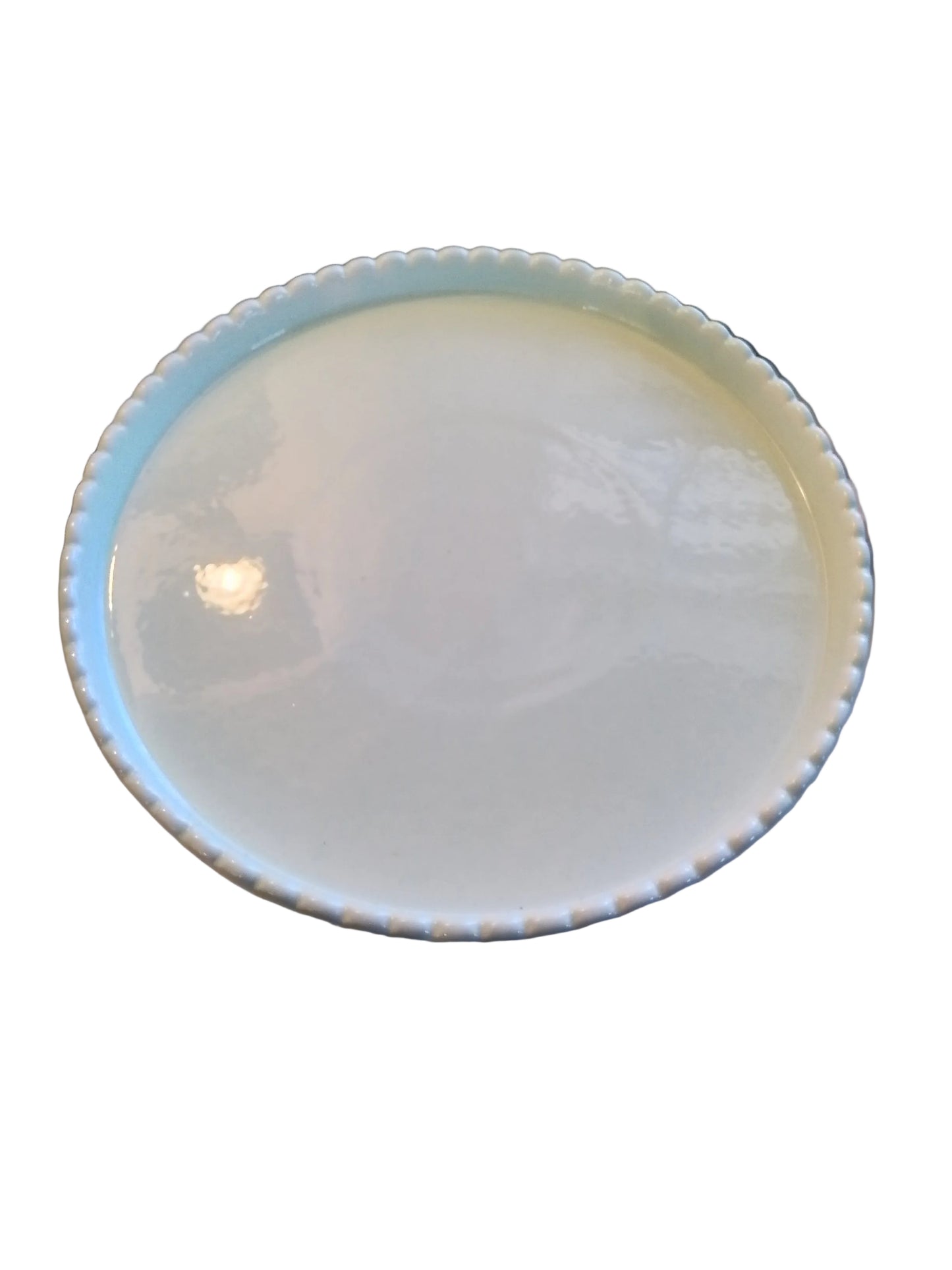 Mint green scalloped cake plate