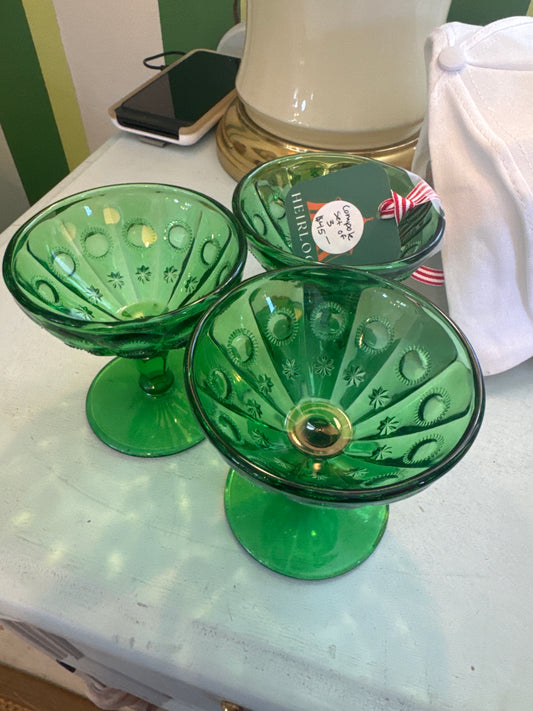 Set of 3 green glass