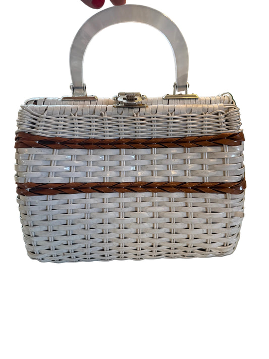 Vintage wicker purse with  lucite handle