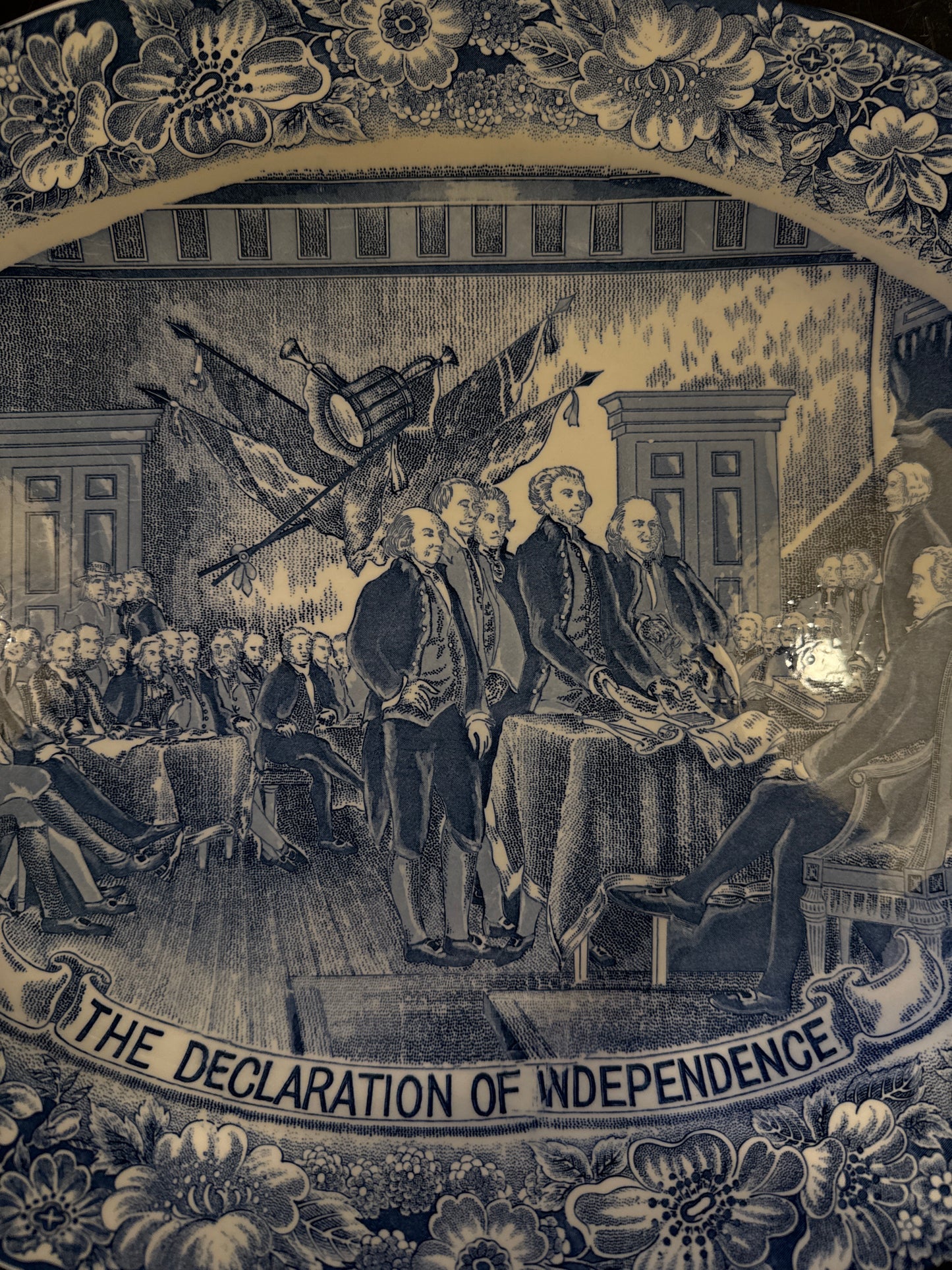 Vintage Blue & White “The Declaration of Independence” Transferware Platter