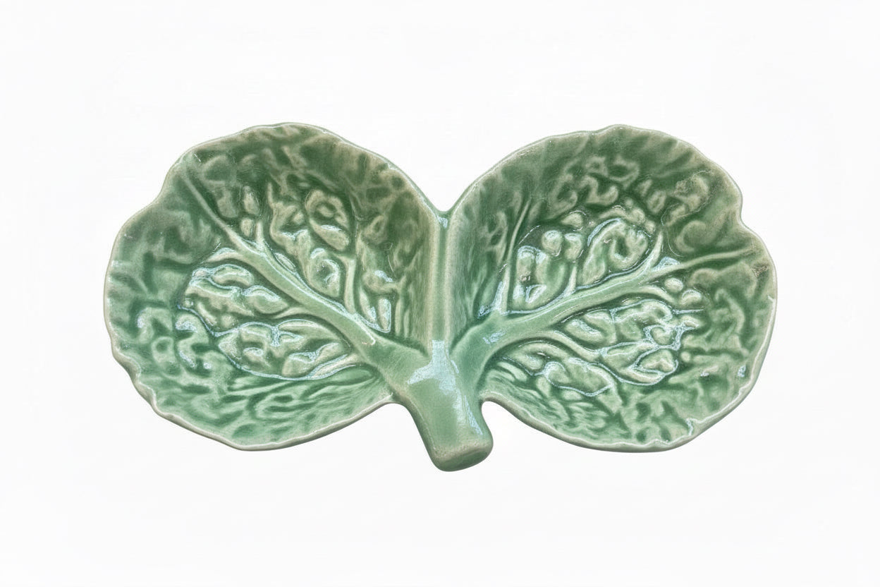 Vintage Green Cabbage Leaf Double Dish