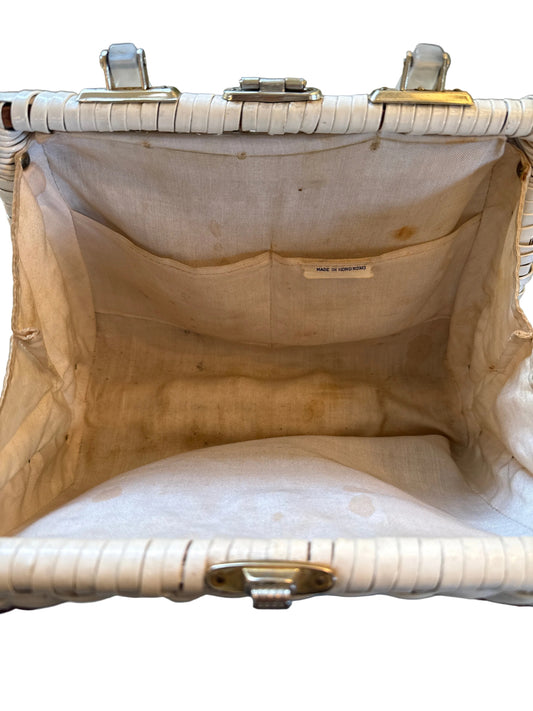 Vintage wicker purse with  lucite handle