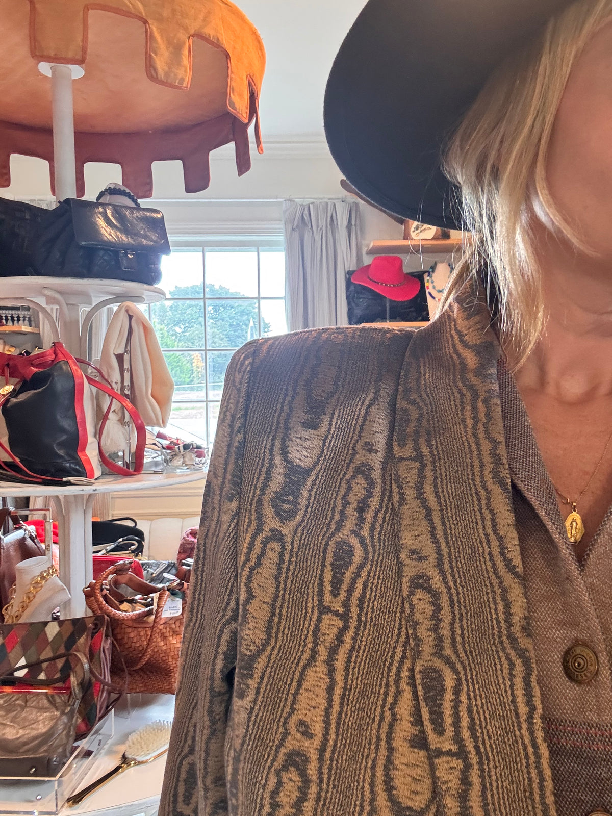 Vintage woodgrain oversized blazer