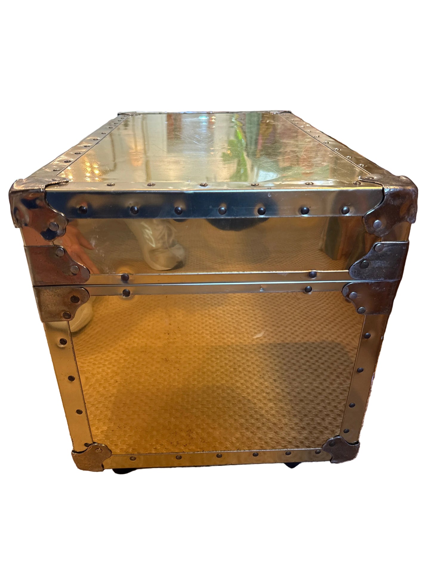 Vintage Brass-Clad Storage Trunk on Casters/ Chest with Working Key
