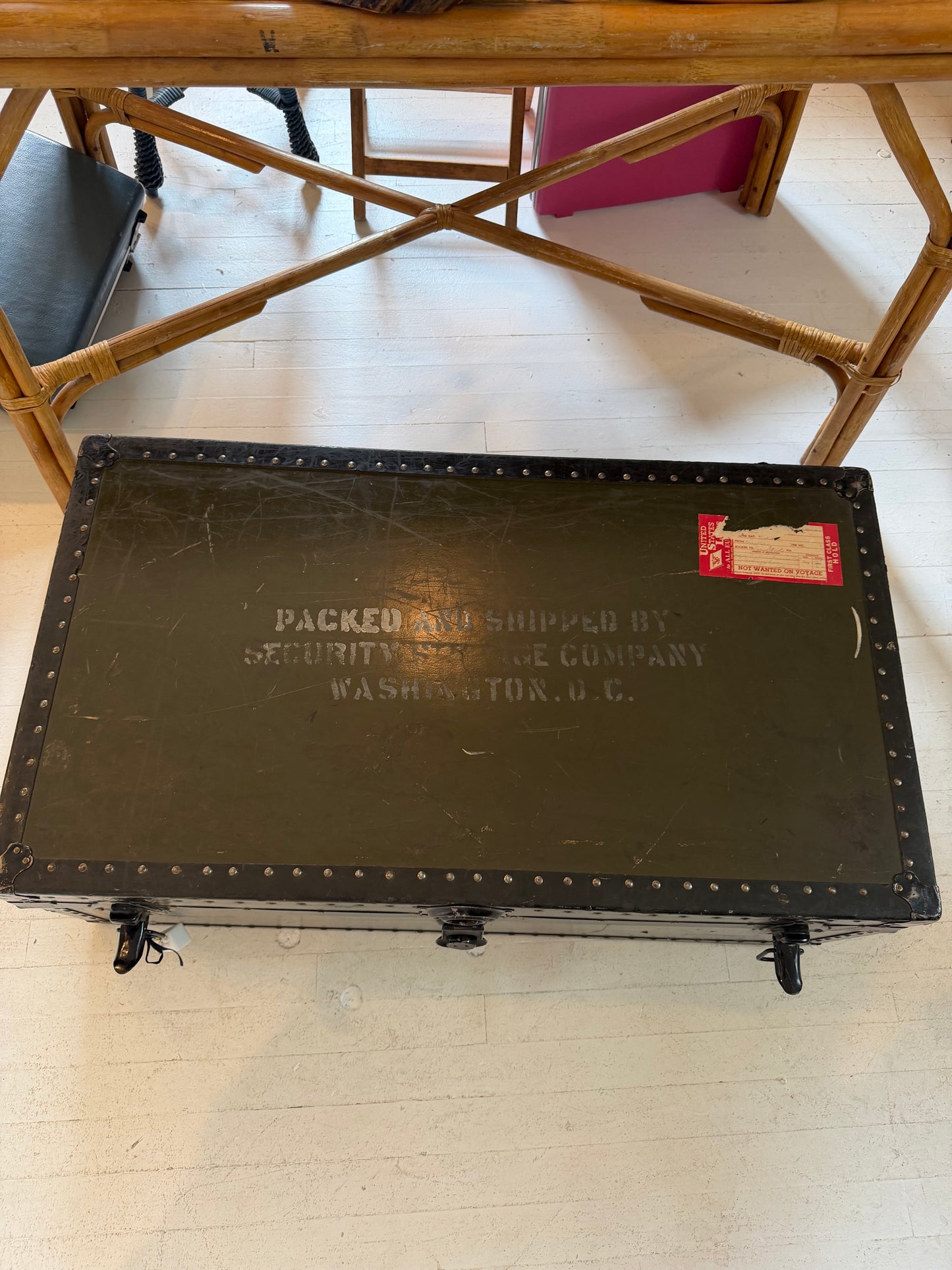 Vintage United States Lines Metal Steamer Trunk