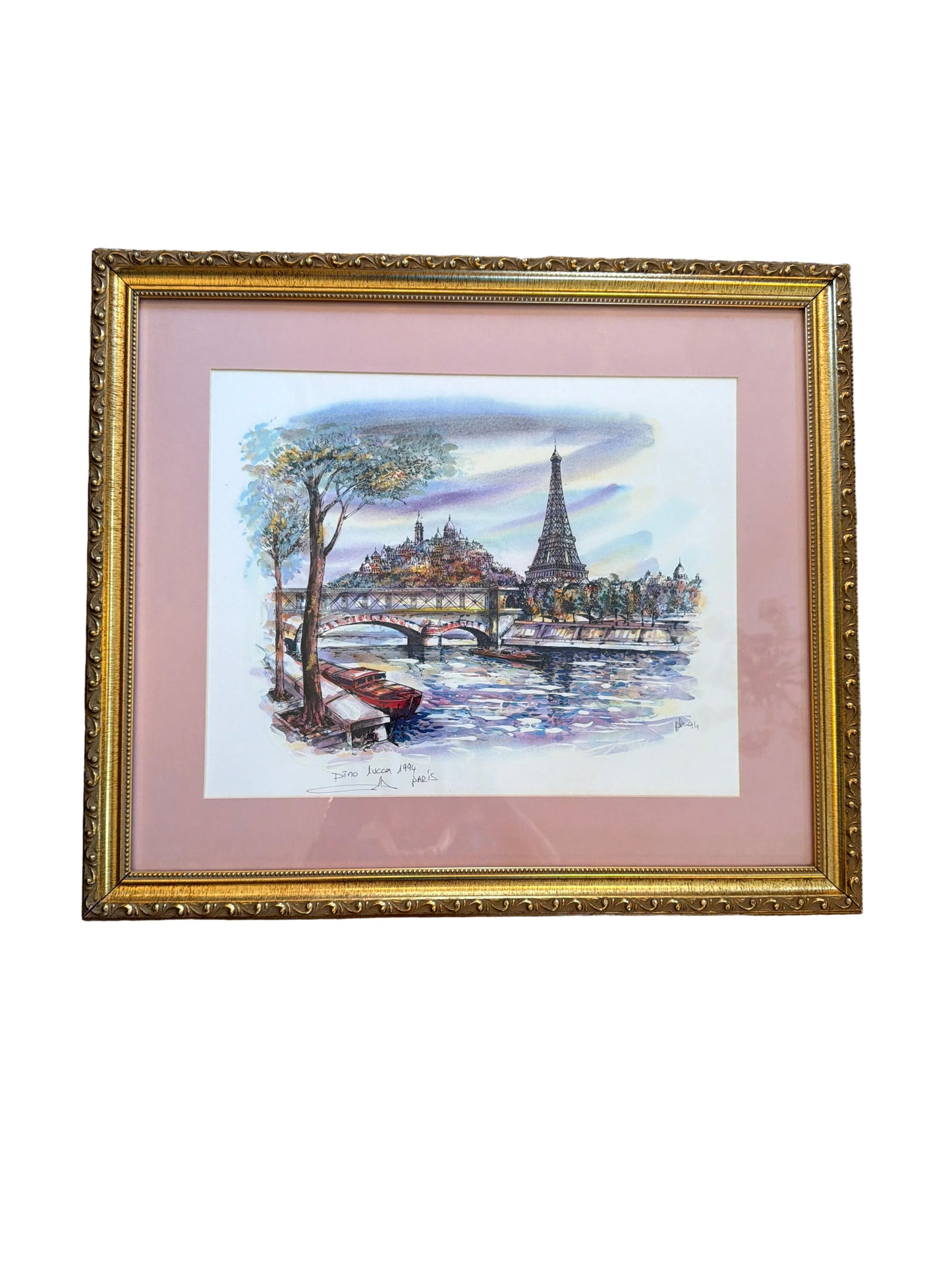 Framed Signed Paris Watercolor – Eiffel Tower & Seine, 1994