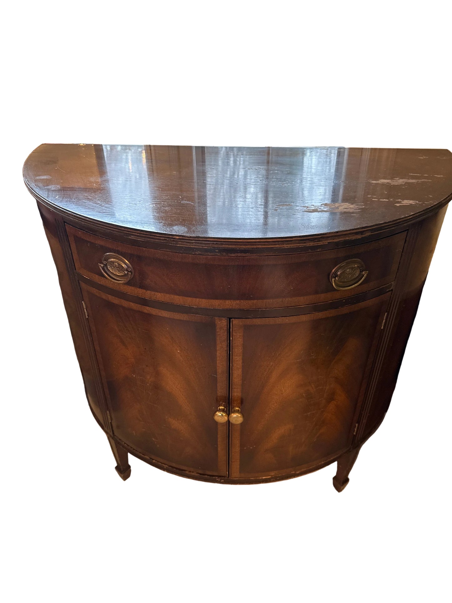 Vintage Demilune Mahogany Cabinet with Inlay