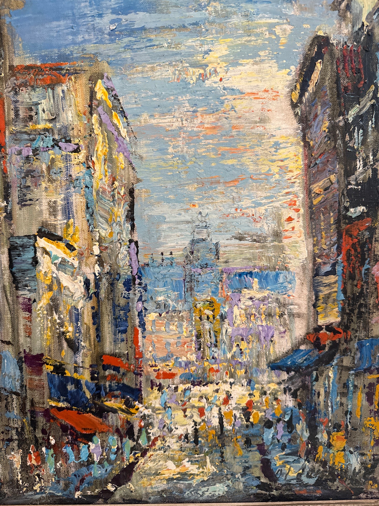 Vintage Oldenhave Paris Street Scene Oil Painting | Mid-Century Palette Knife Cityscape