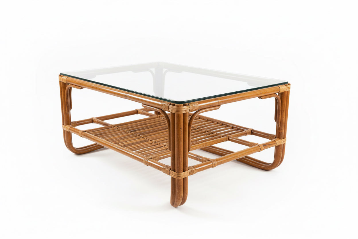 Vintage Bamboo Coffee Table | Palm Beach Regency Style