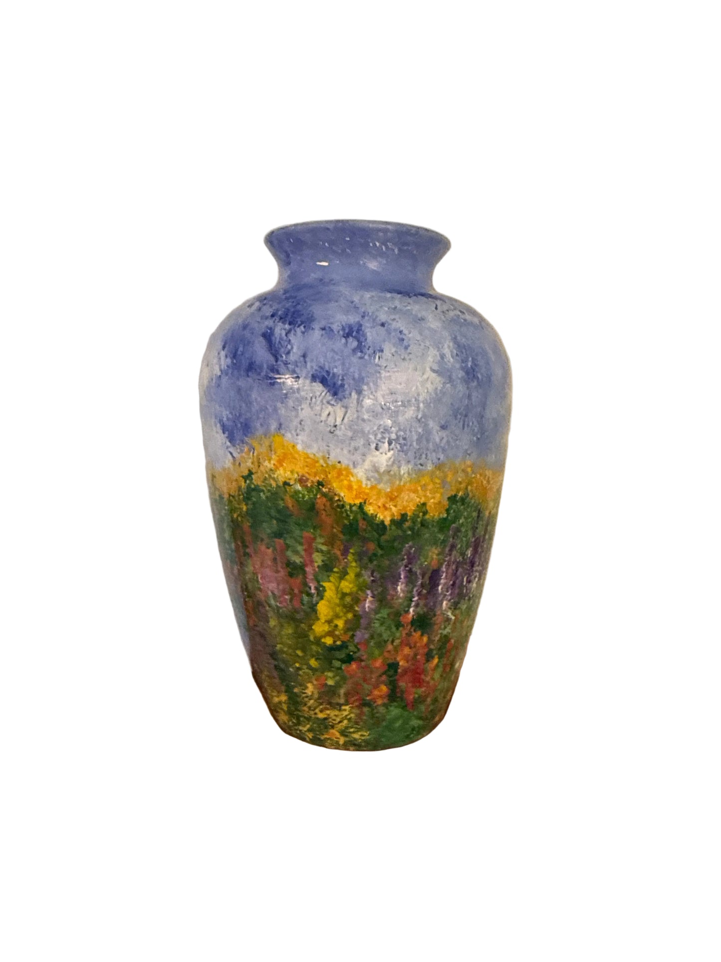 Signed Hand-Painted Floral Art Glass Vase
