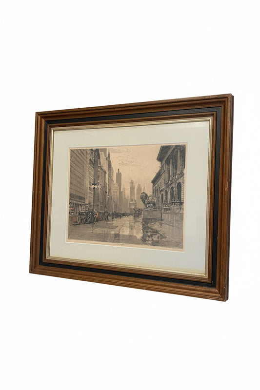 Vintage Signed Chicago Street Scene Print – Michigan Avenue & the Art Institute