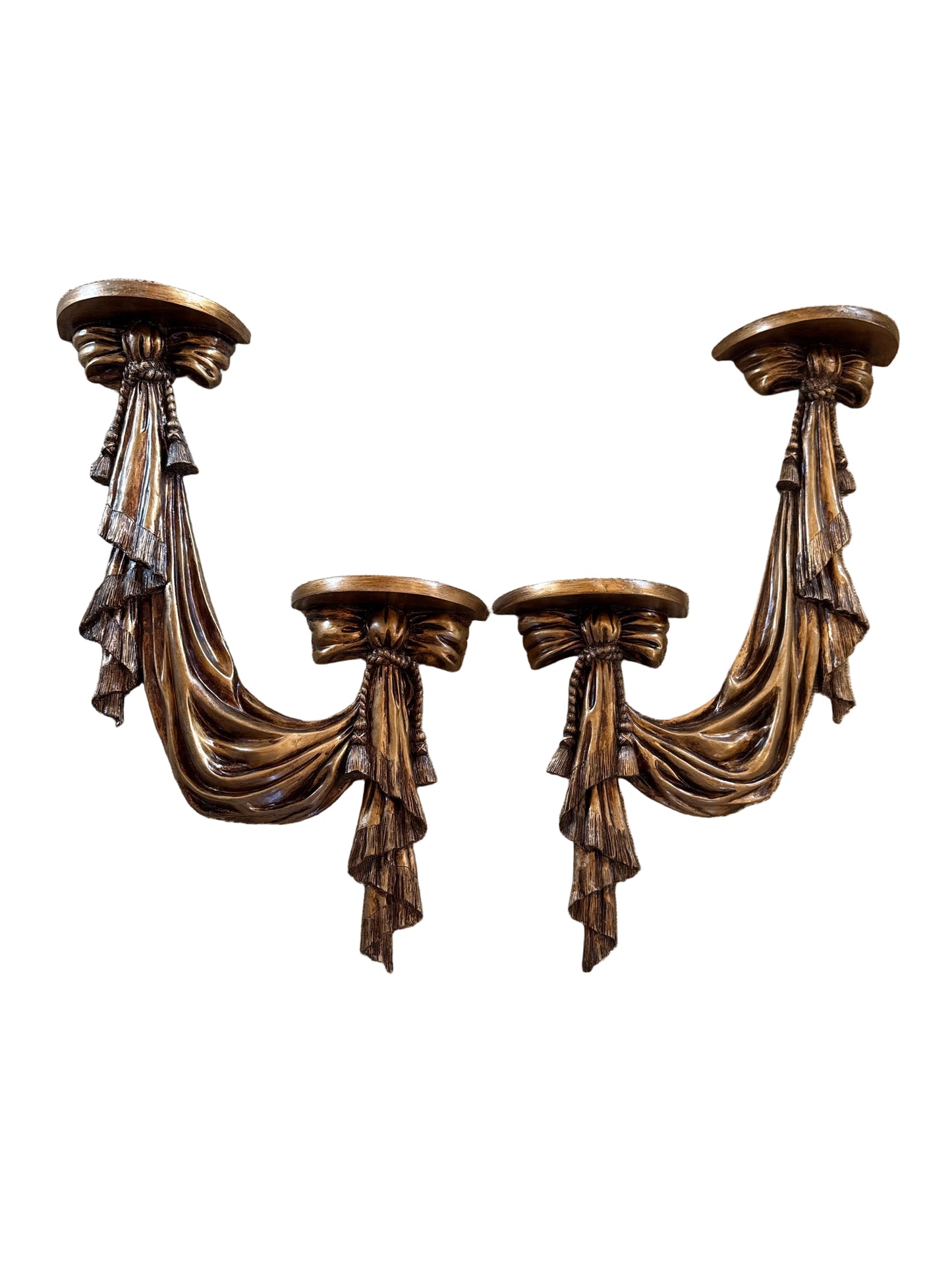 Vintage Hollywood Regency Carved Wood Wall Brackets / Candle Shelves