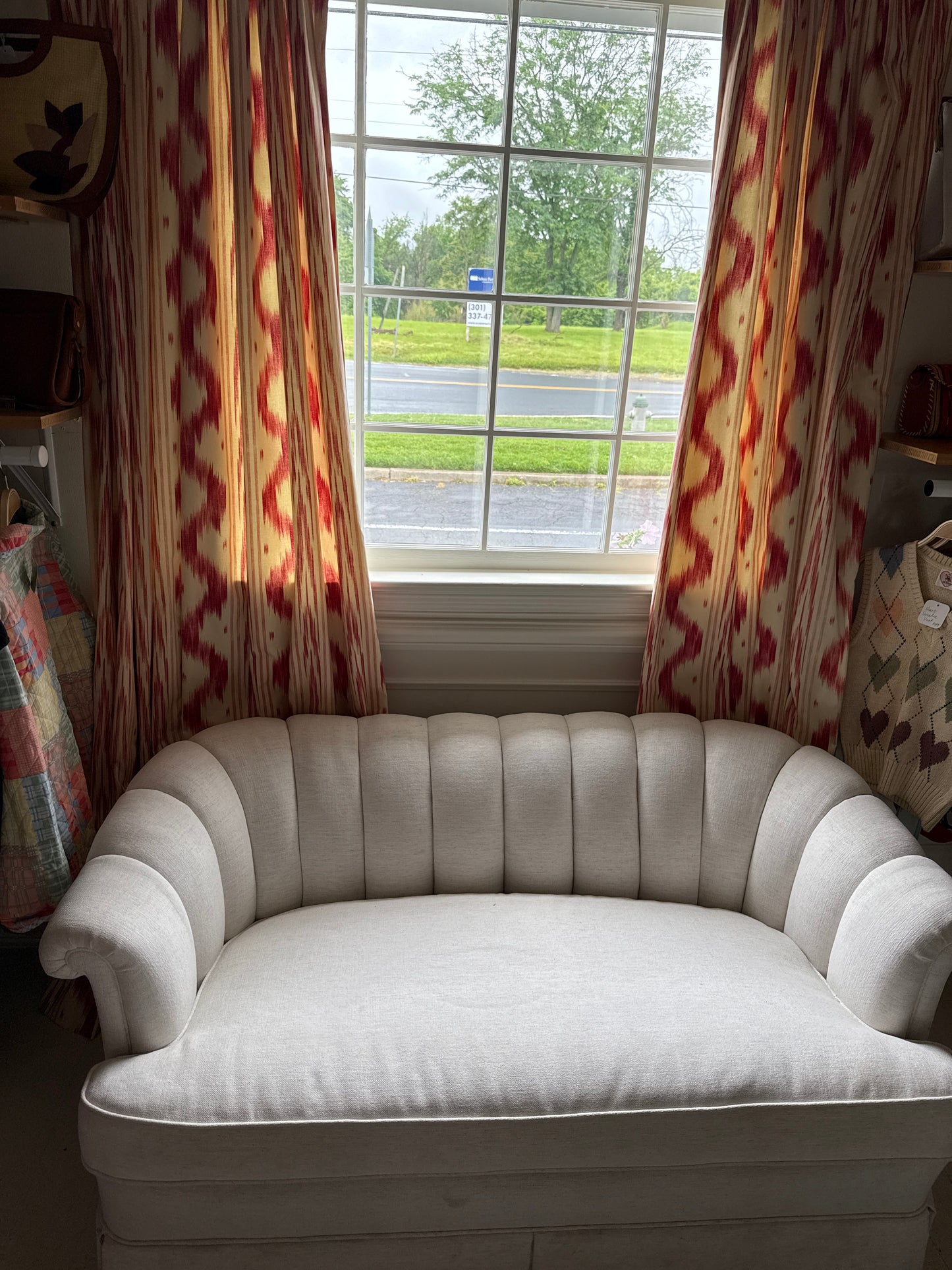 White channel backed settee