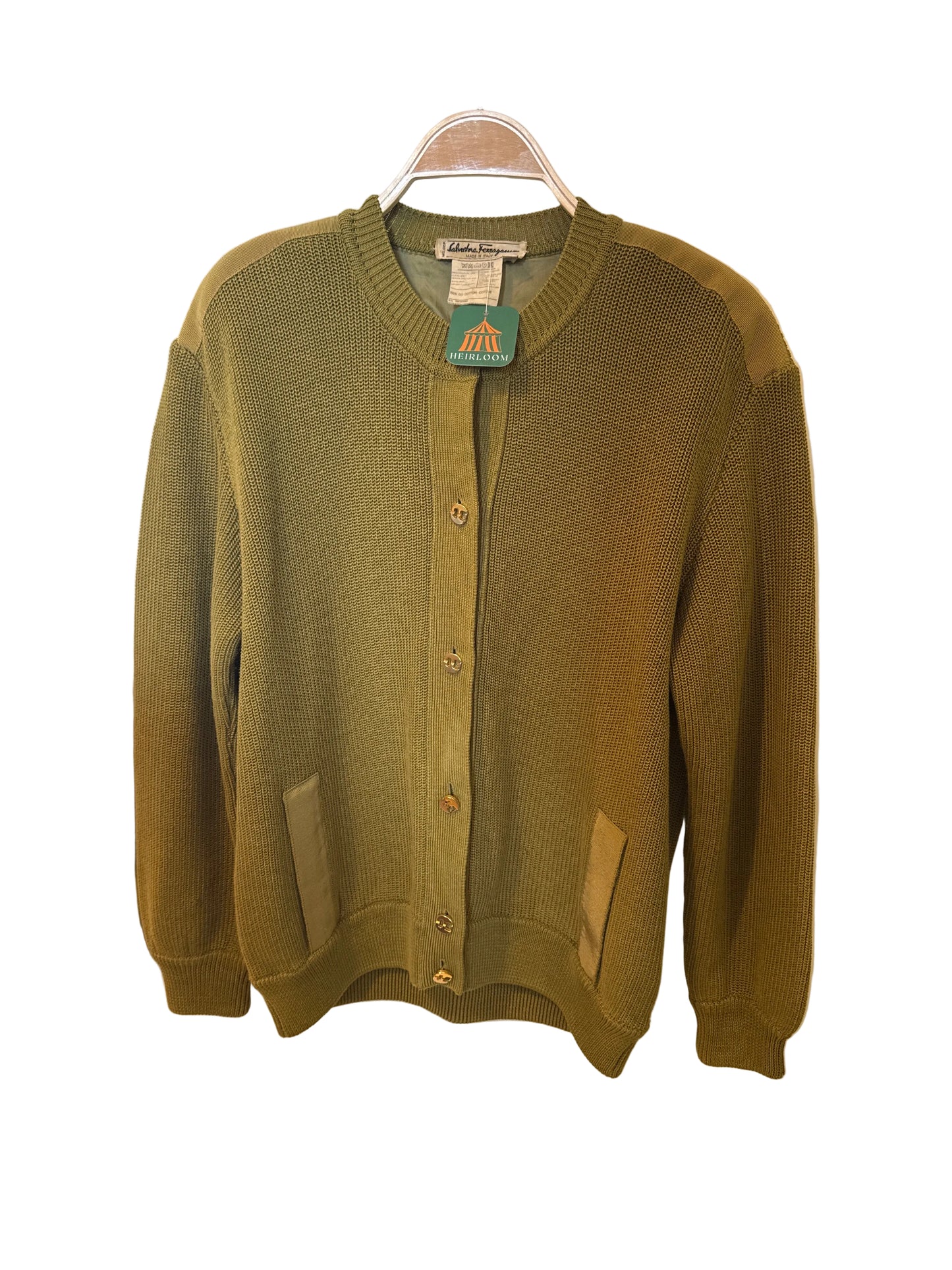 Vinatge Ferragamo olive ￼ green cardigan