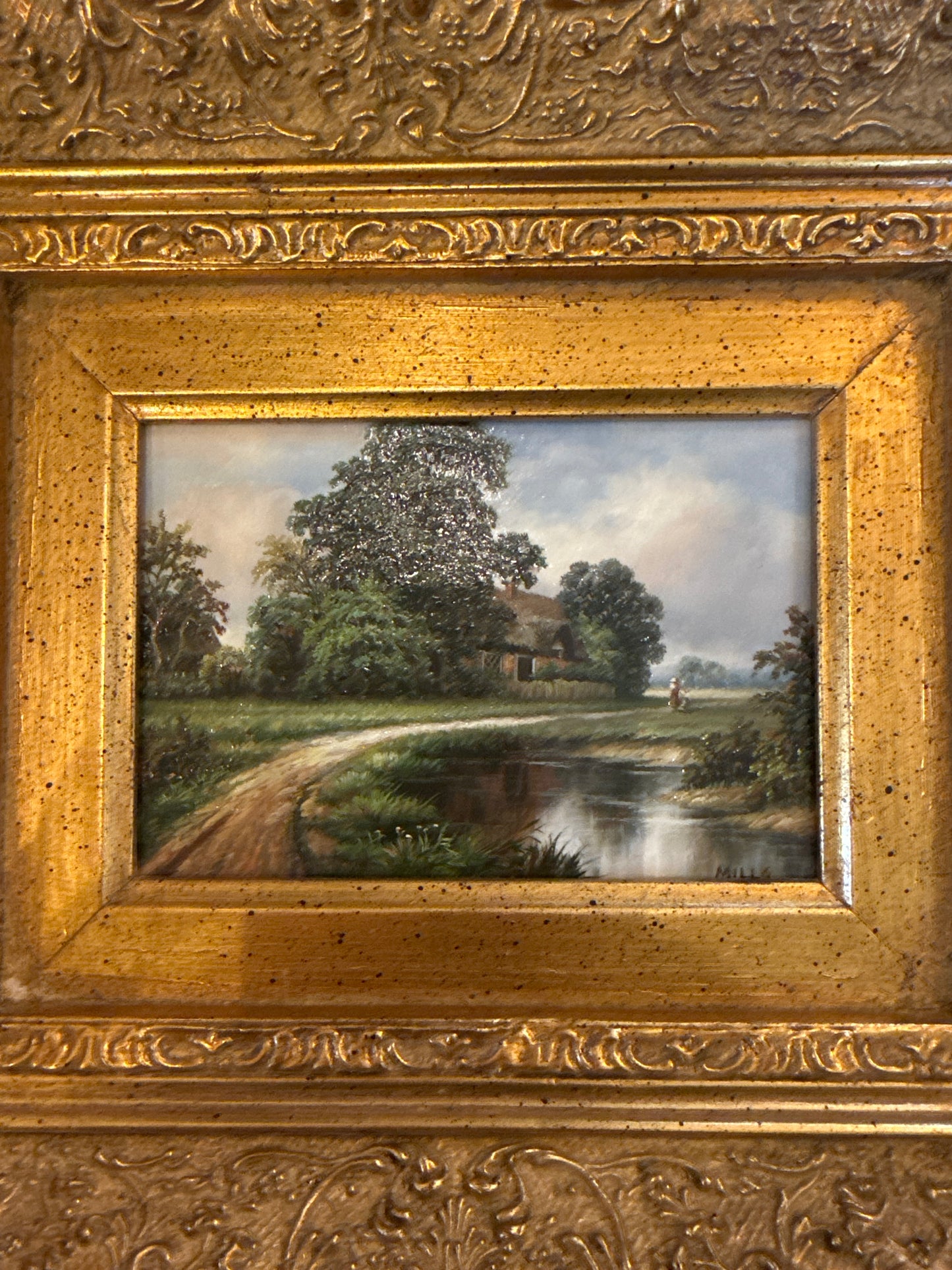 Pastoral oil painting in gilt frame