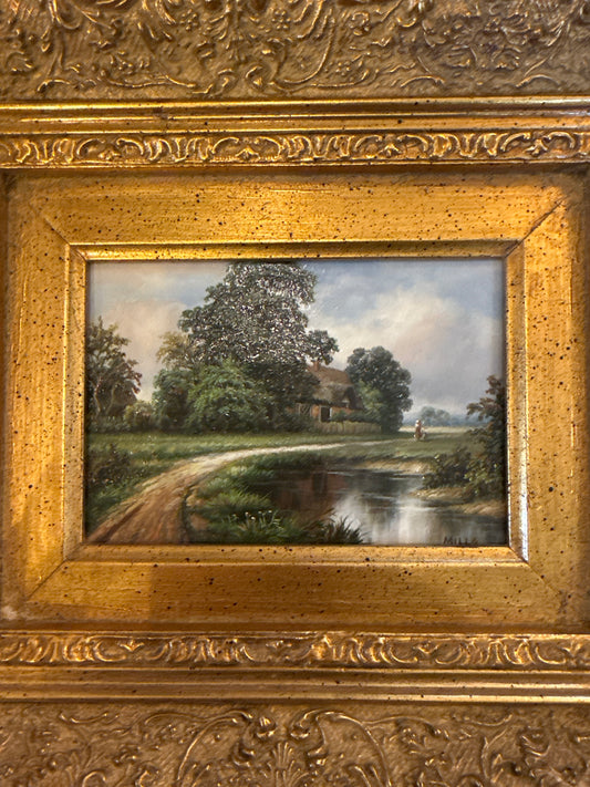 Pastoral oil painting in gilt frane