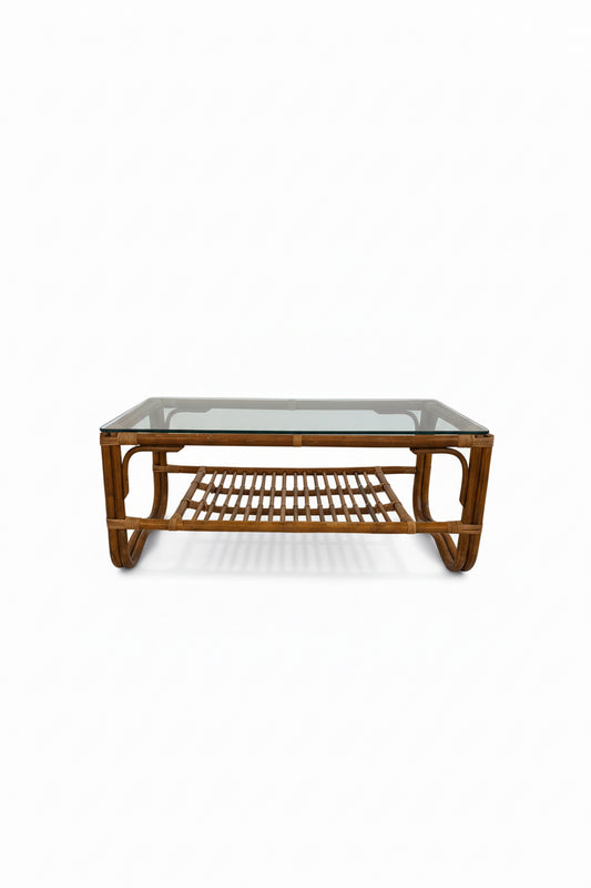 Vintage Bamboo Coffee Table | Palm Beach Regency Style