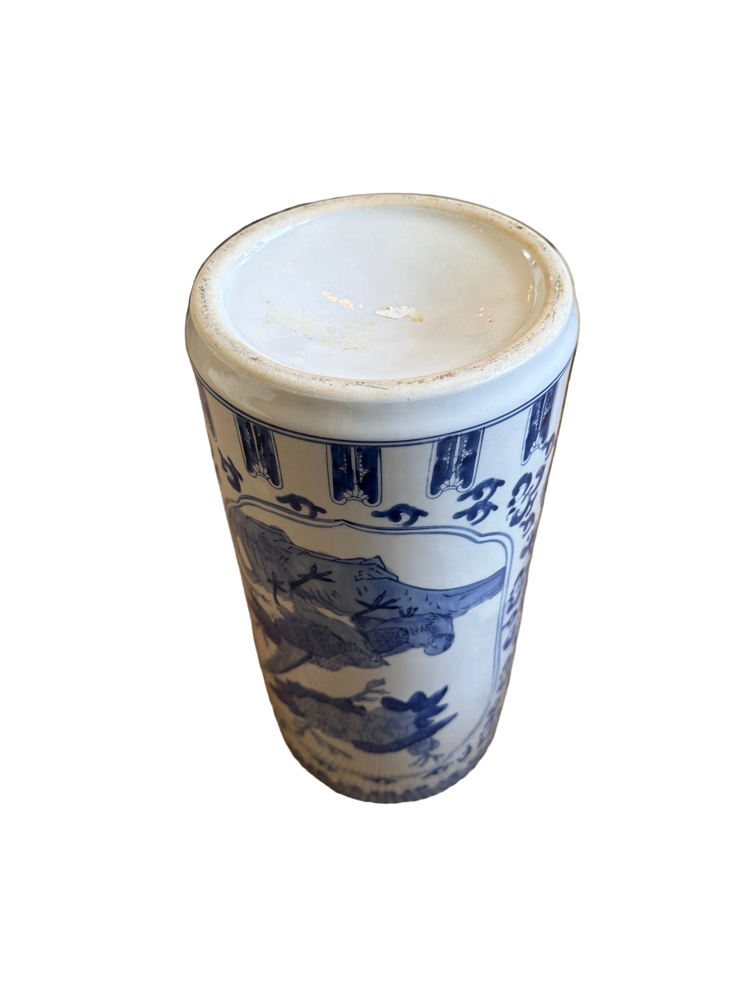 Vintage Blue & White Chinoiserie Porcelain Umbrella Stand