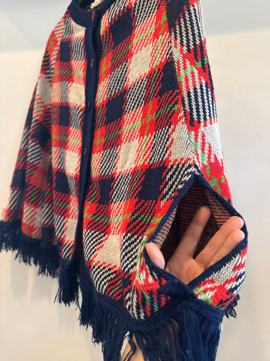Vintage plaid fringe cape ￼