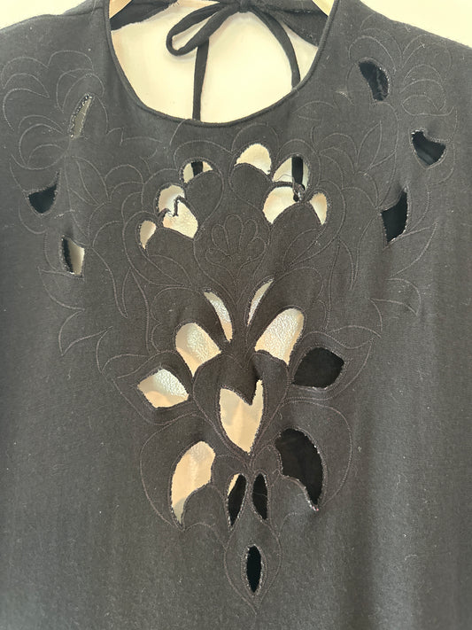 Black wool dropped waist maxi dress