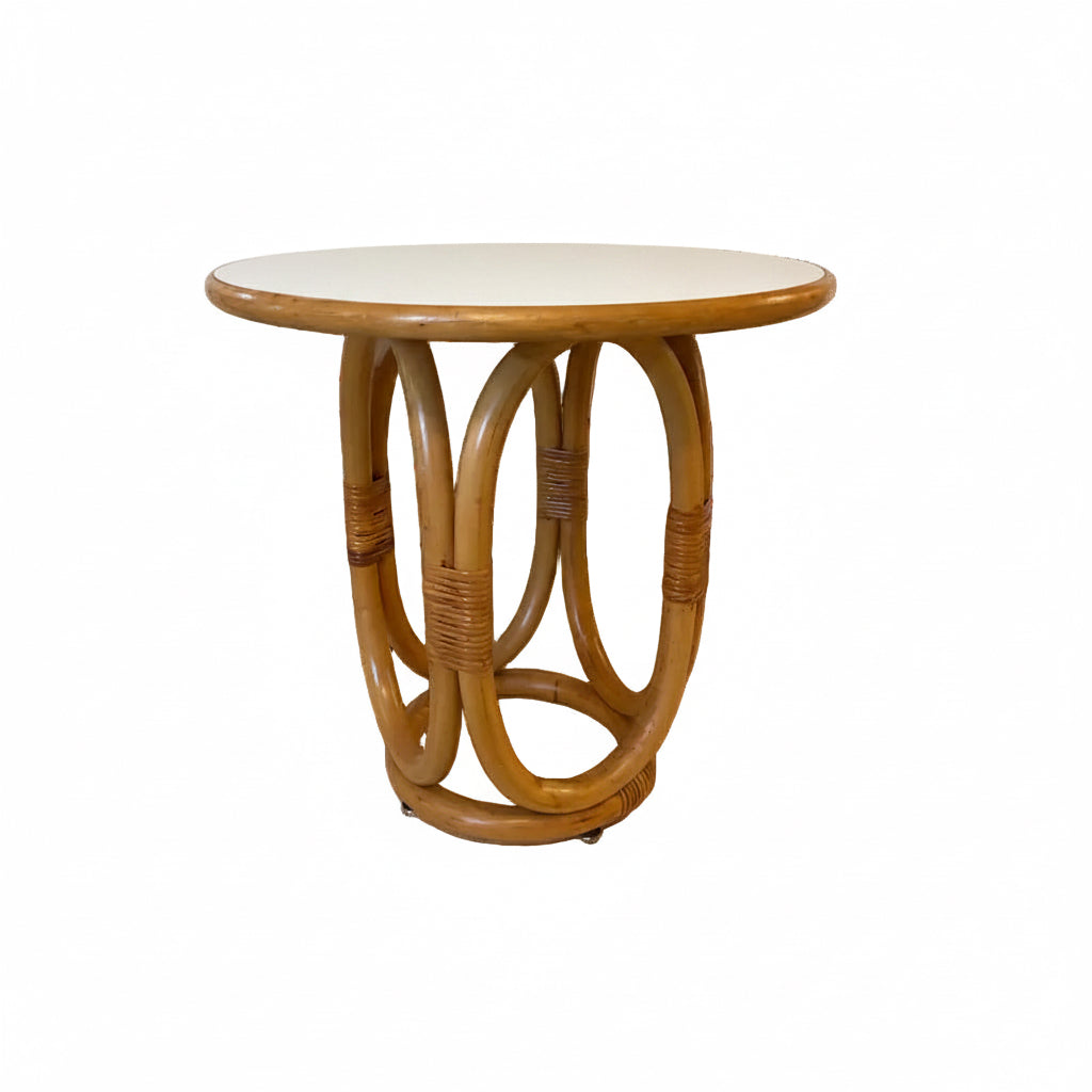 Vintage Bentwood Rattan Side Table with White Top