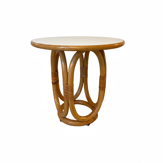 Vintage Bentwood Rattan Side Table with White Top