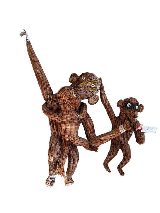 Vintage Wicker Hanging Monkey Pair