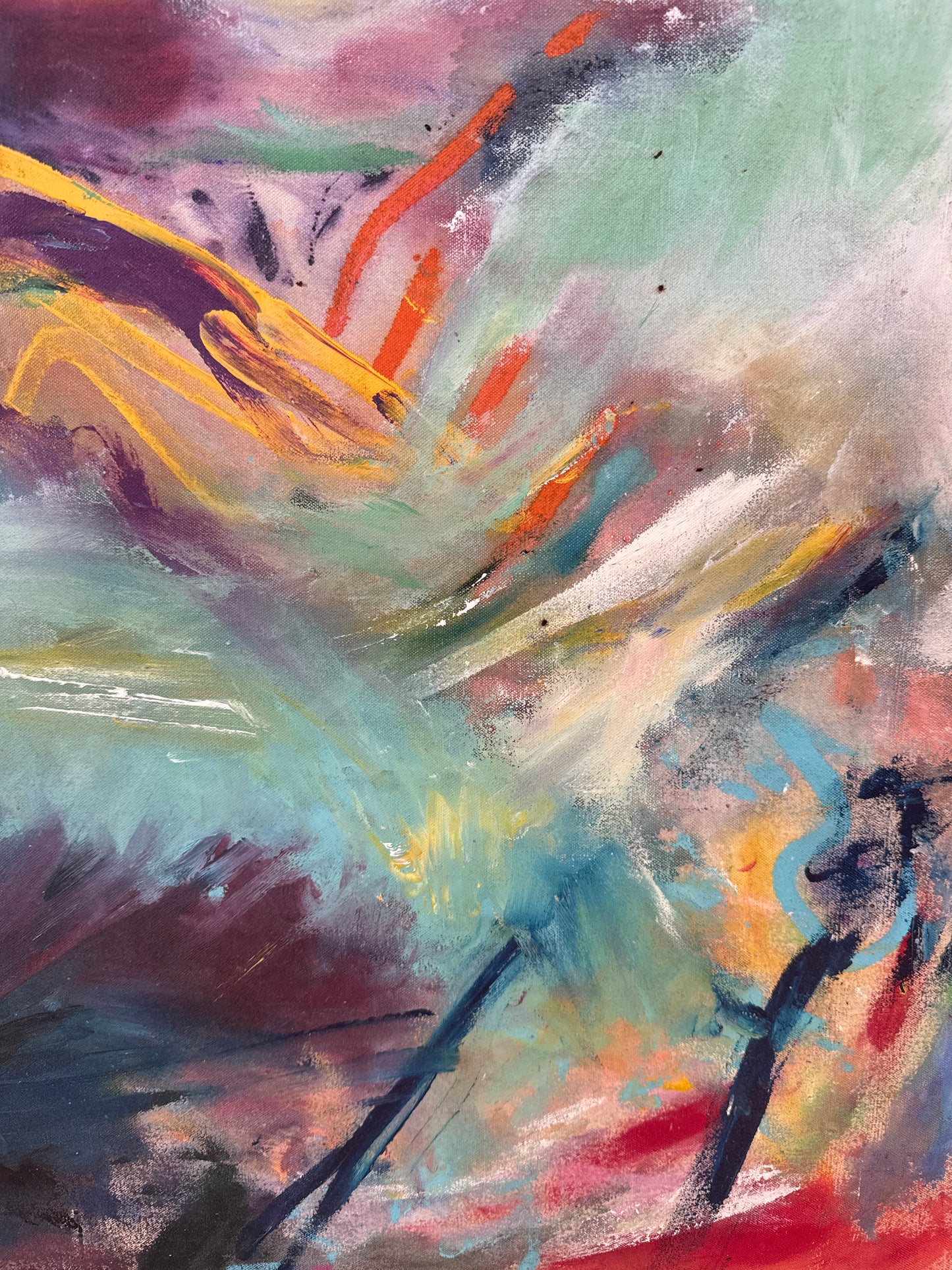 Vintage Mid Century Abstract Painting | Large Colorful Modernist Wall Art | 1970s