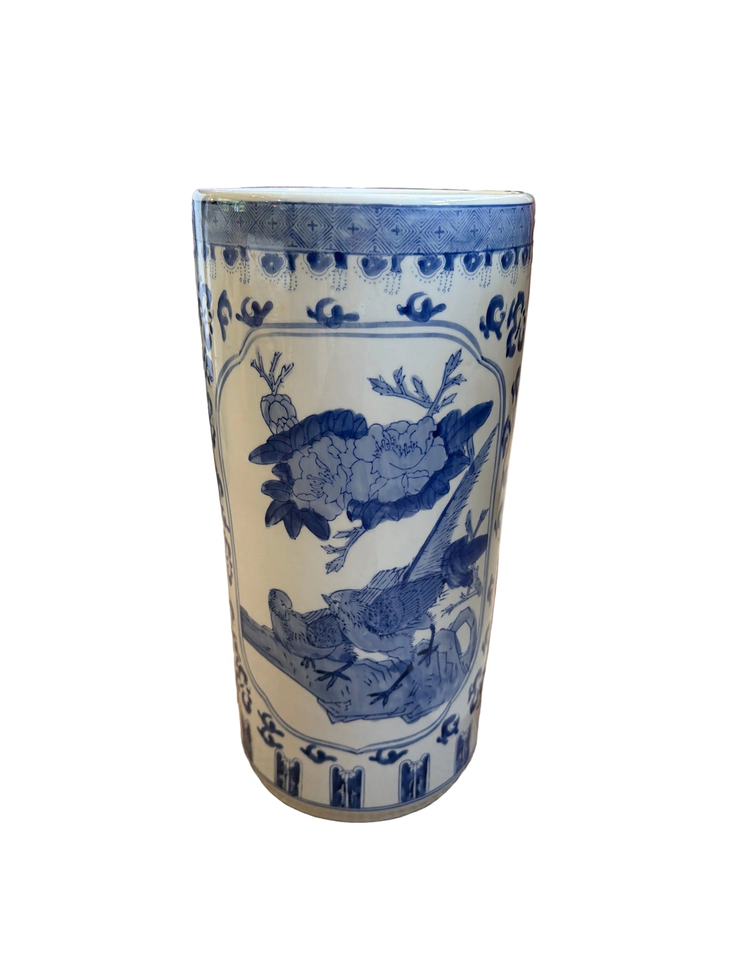Vintage Blue & White Chinoiserie Porcelain Umbrella Stand