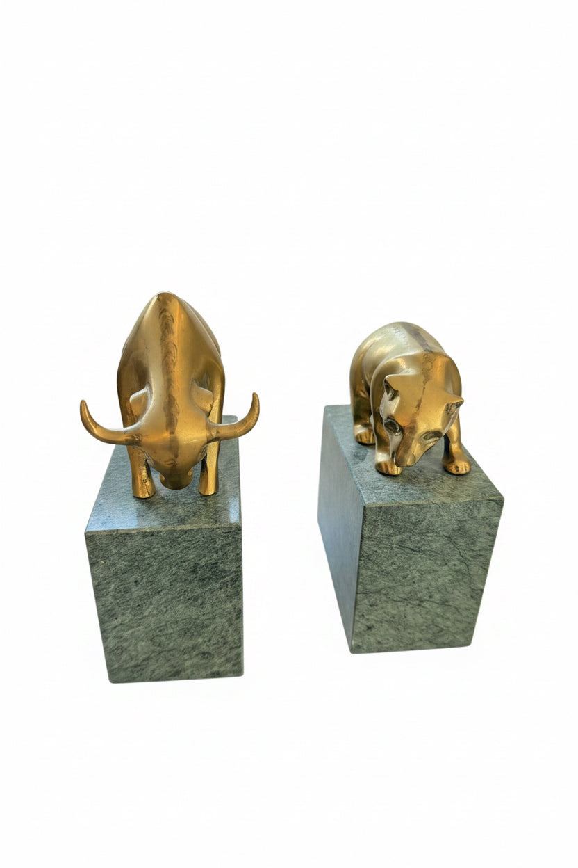 Vintage Brass 1970’s Wall-street Bull & Bear Bookends