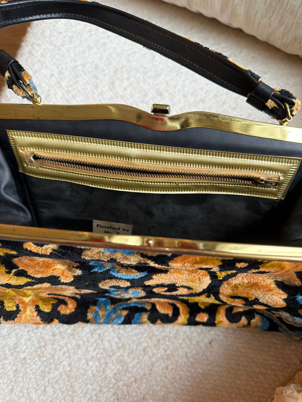 Vintage 1960s Julius Resnick JR Cut Velvet Carpet Handbag