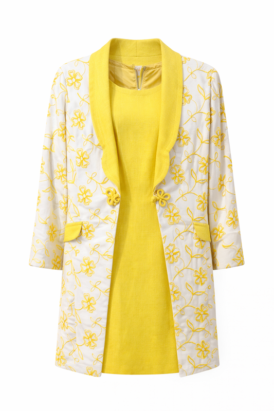 Vintage 60s ￼ Saks, Fifth Avenue, yellow linen shift dress and jacket set